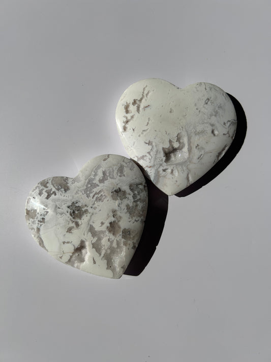 Snowy White Agate Hearts
